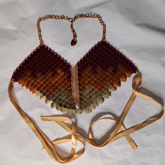 Dolls kill burn festival rave club scalemail red orange gold halter top S-XL